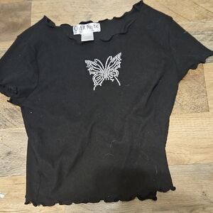 Black Butterfly Embellished Top